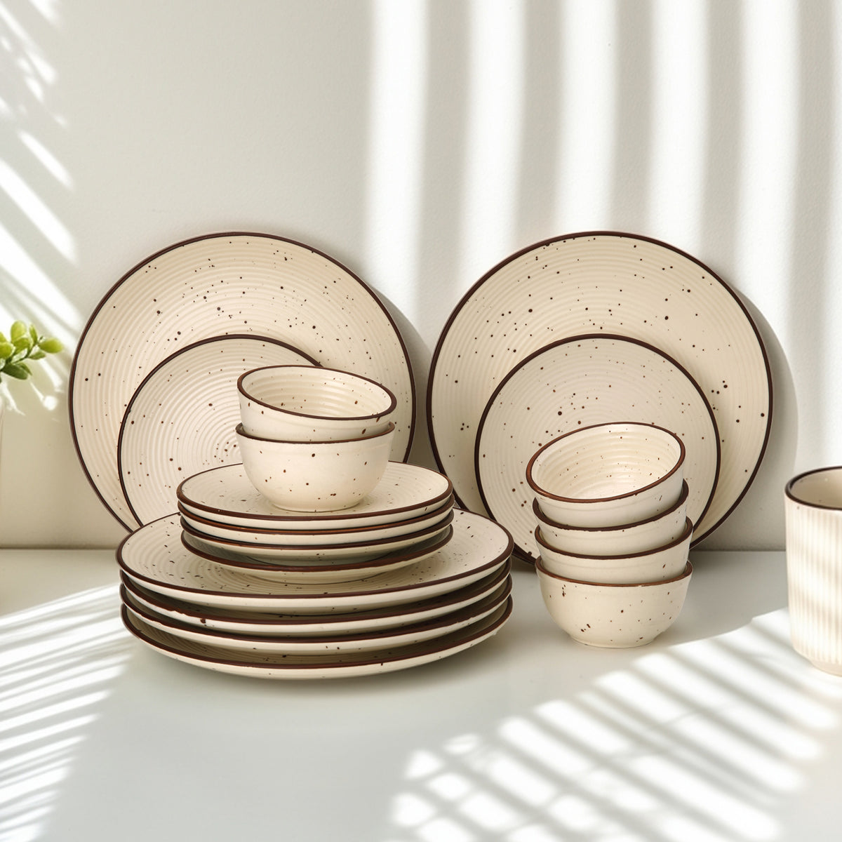 Frost Ceramic Dinner Set of 18 Pieces Dinner Plates, Small Plates, Bowl/Katori