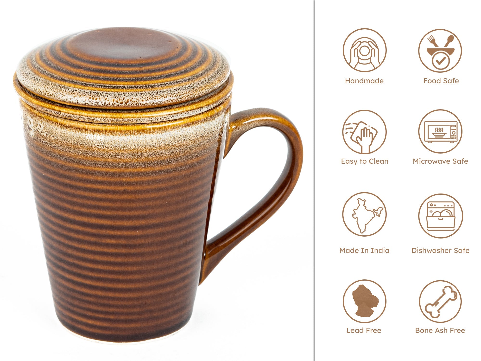 Peanut Brown Infuser Mug With Lid Set of 2 Bodhi House
