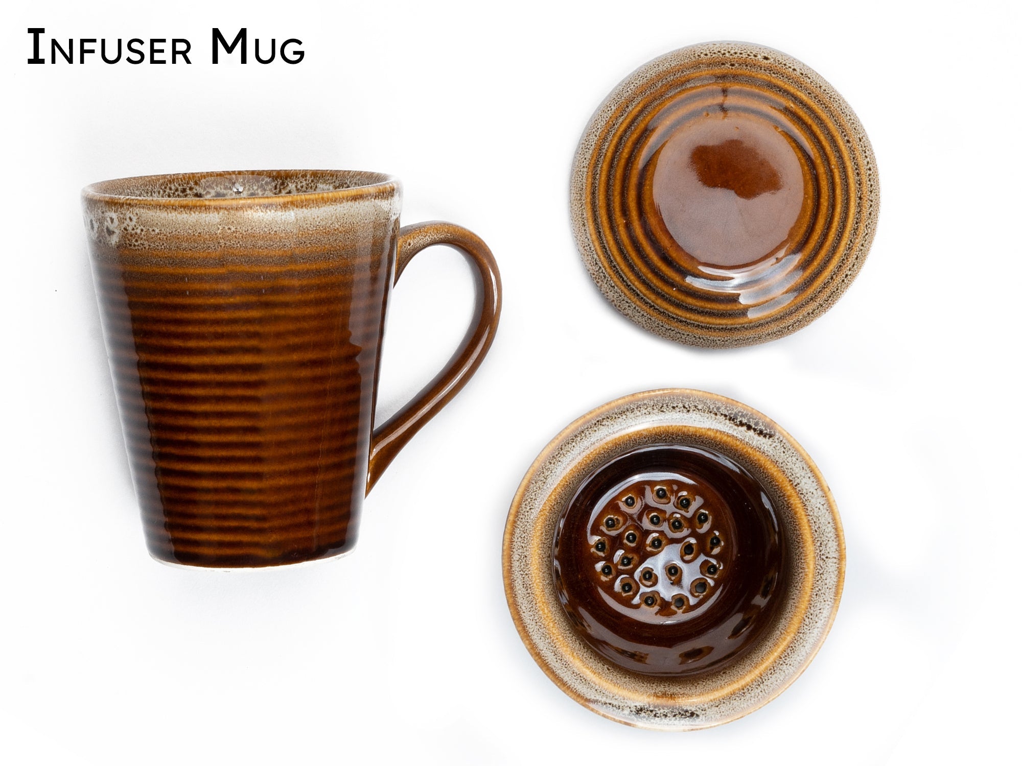 Peanut Brown Infuser Mug With Lid Set of 2 Bodhi House