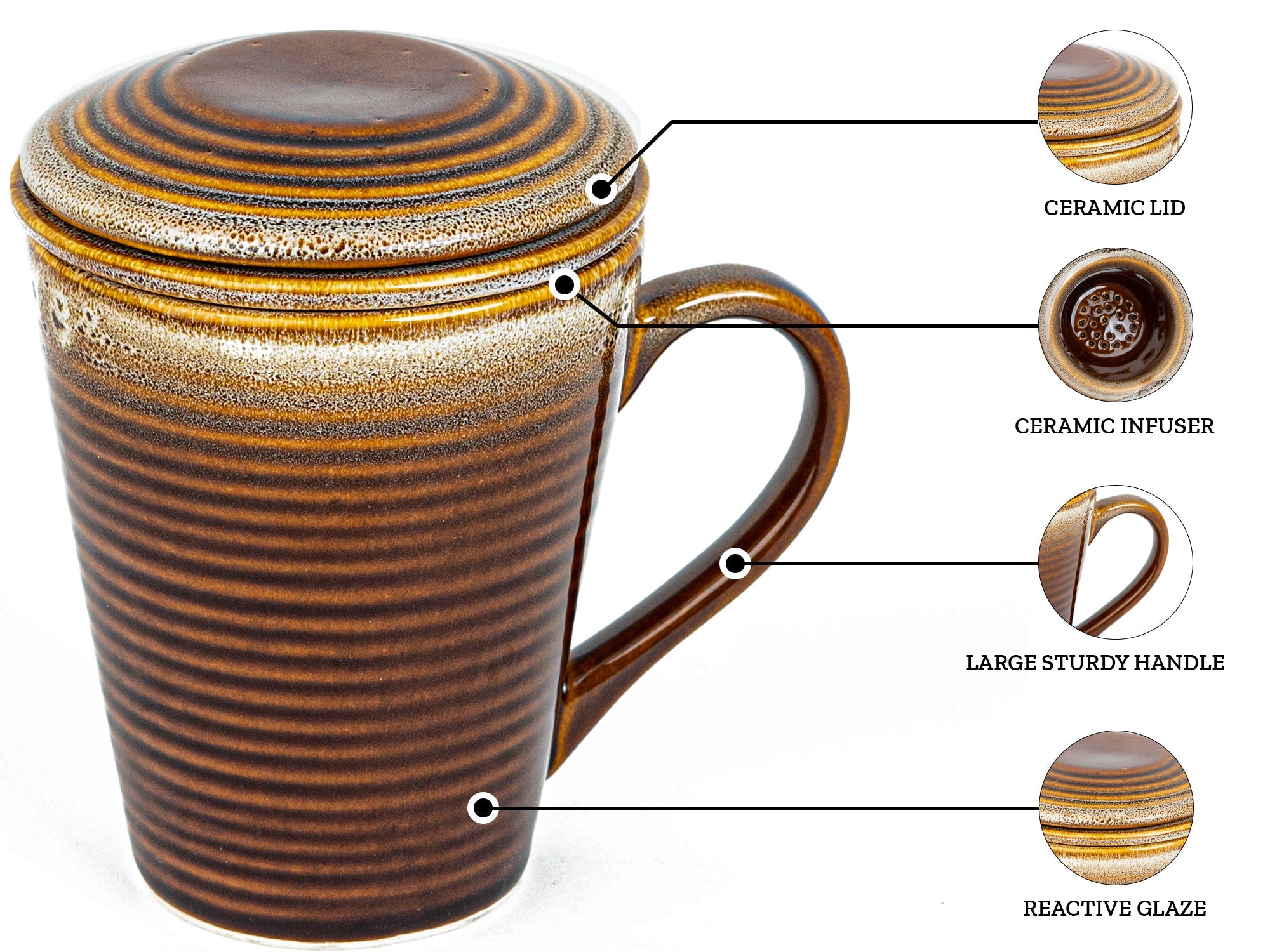 Peanut Brown Infuser Mug With Lid Set of 2 Bodhi House