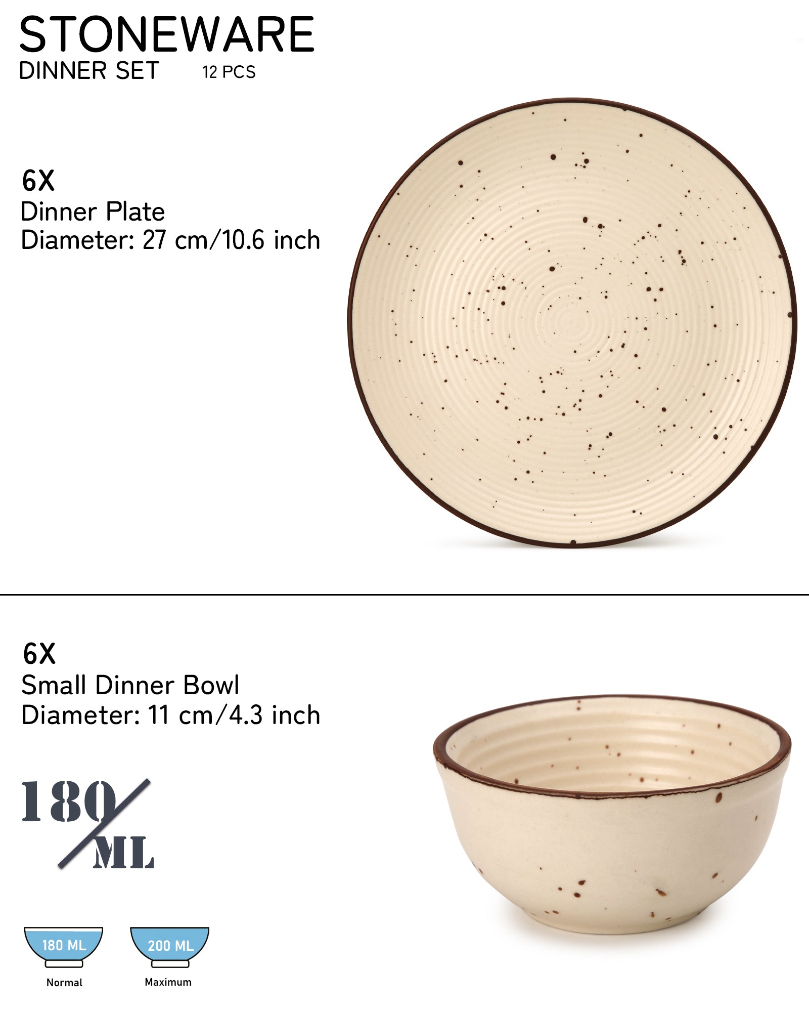 6 Dinner Plates and 6 Bowl/Katori