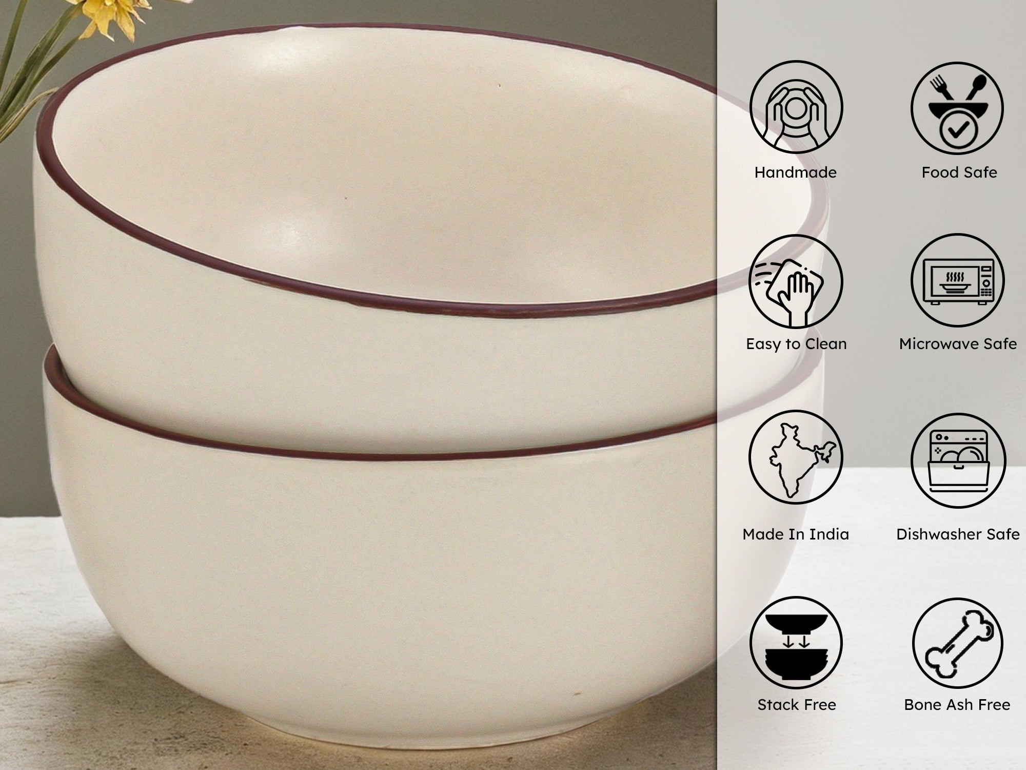 Off White Premium Ceramic Serving Bowls Set of 2