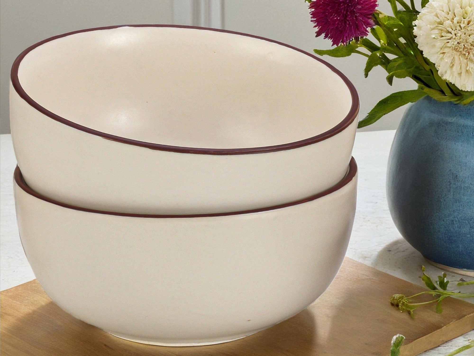Off White Premium Ceramic Serving Bowls Set of 2