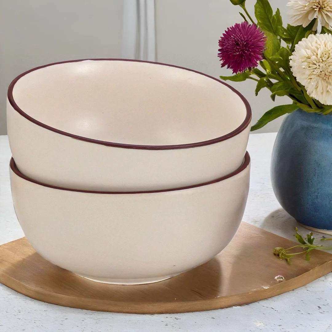 Off White Premium Ceramic Serving Bowls Set of 2 Bodhi House