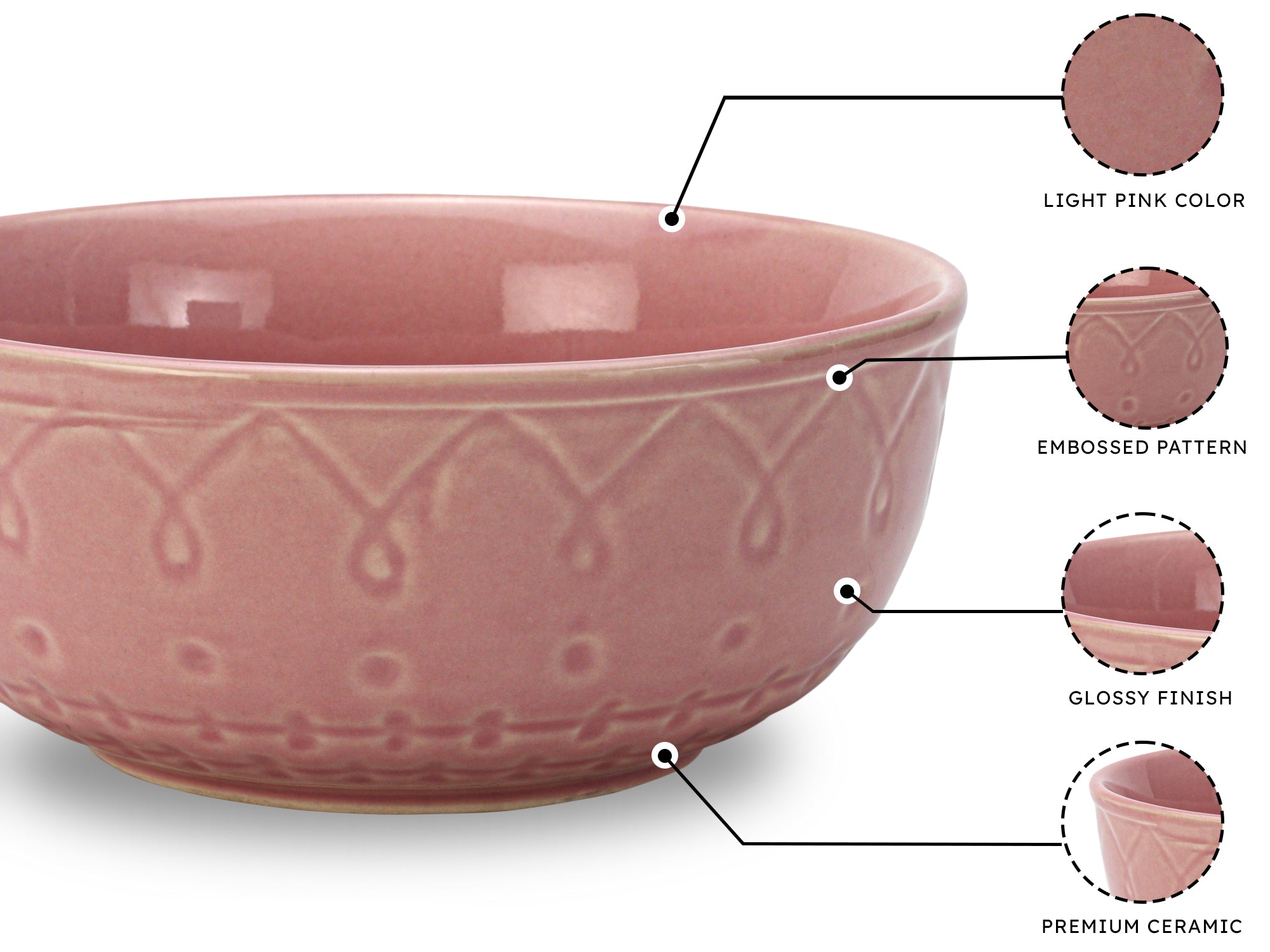 Light Pink Emboss Ceramic Serving Bowls Set of 2