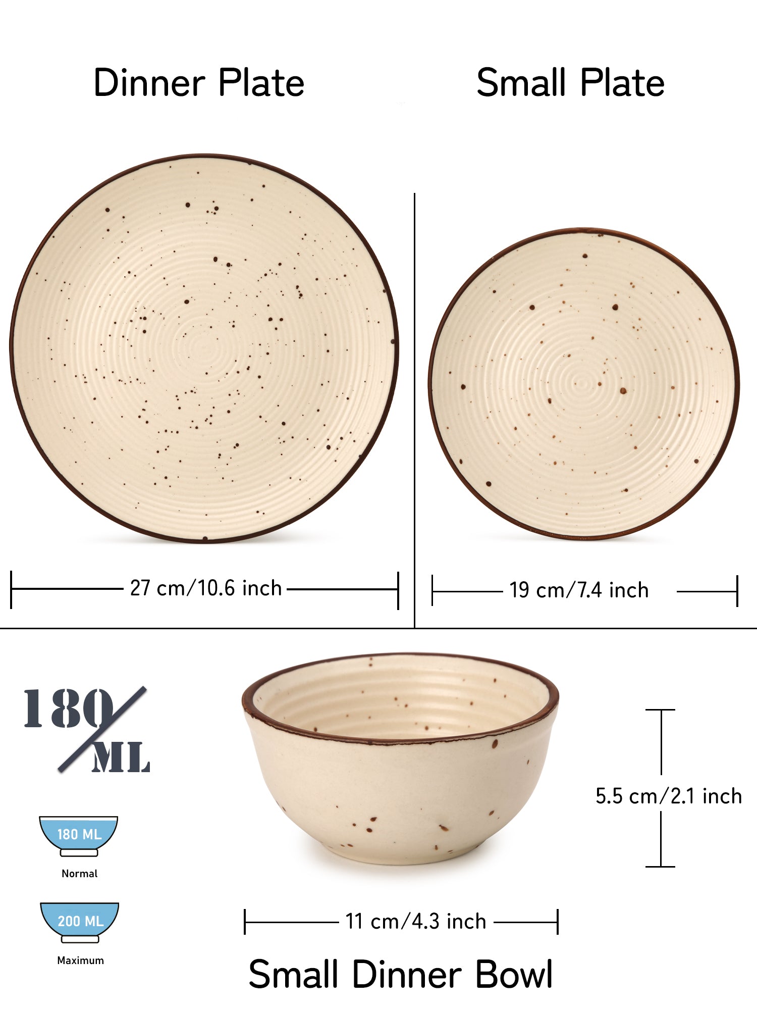 Frost Ceramic Dinner Set of 18 Pieces - 6 Dinner Plates, 6 Small Plates, 6 Bowl/Katori