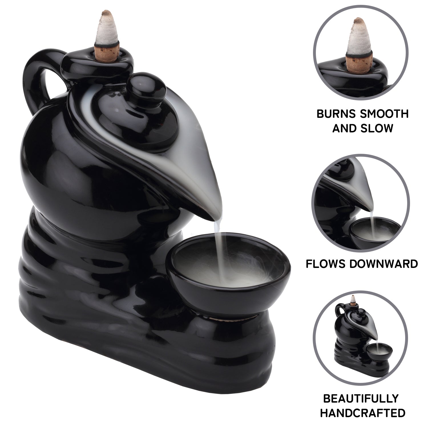 Tea Pot Smoke Fountain Back Flow Incense Burner With 20 Incense Cones