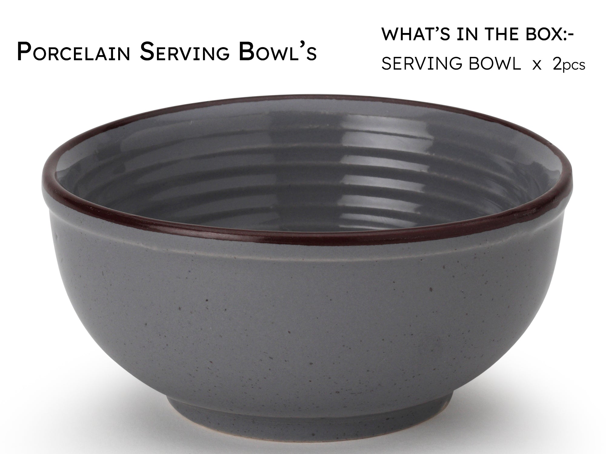 Grey Premium Ceramic Serving Bowls Set of 2