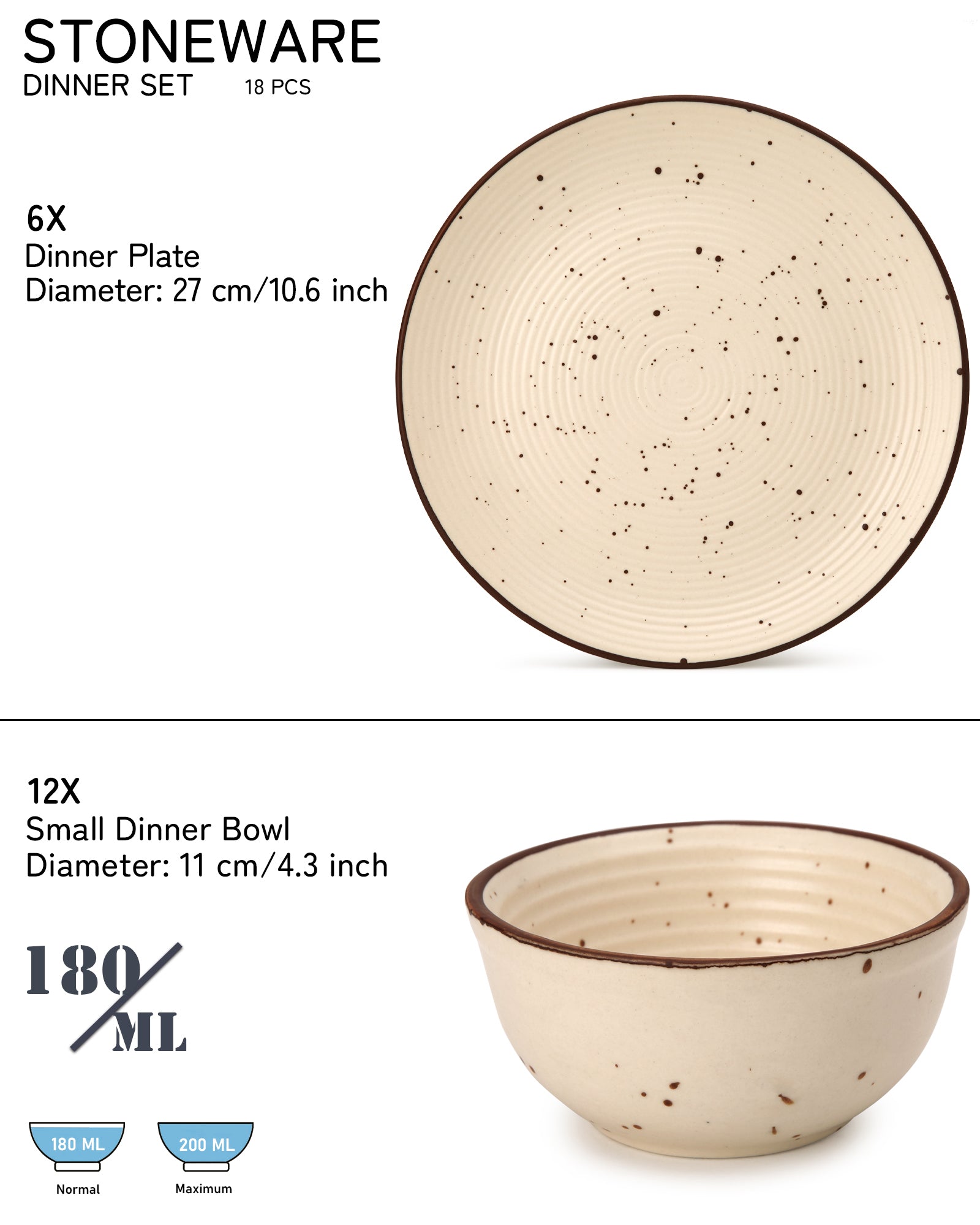 6 Dinner Plates and 12 Bowl/Katori