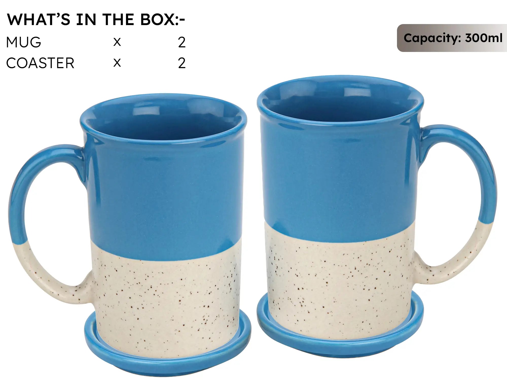Blue Ceramic Mug with Coaster Hand-Glazed 300ml Tea & Coffee Cup Set of 2 Bodhi House