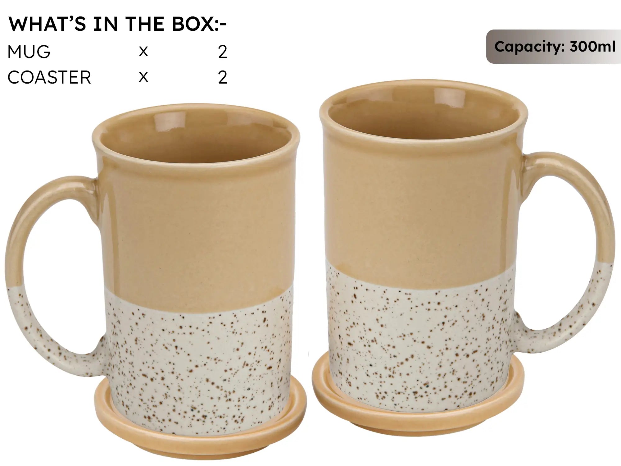 Beige Ceramic Mug with Coaster Hand-Glazed 300ml Tea & Coffee Cup Set of 2 Bodhi House