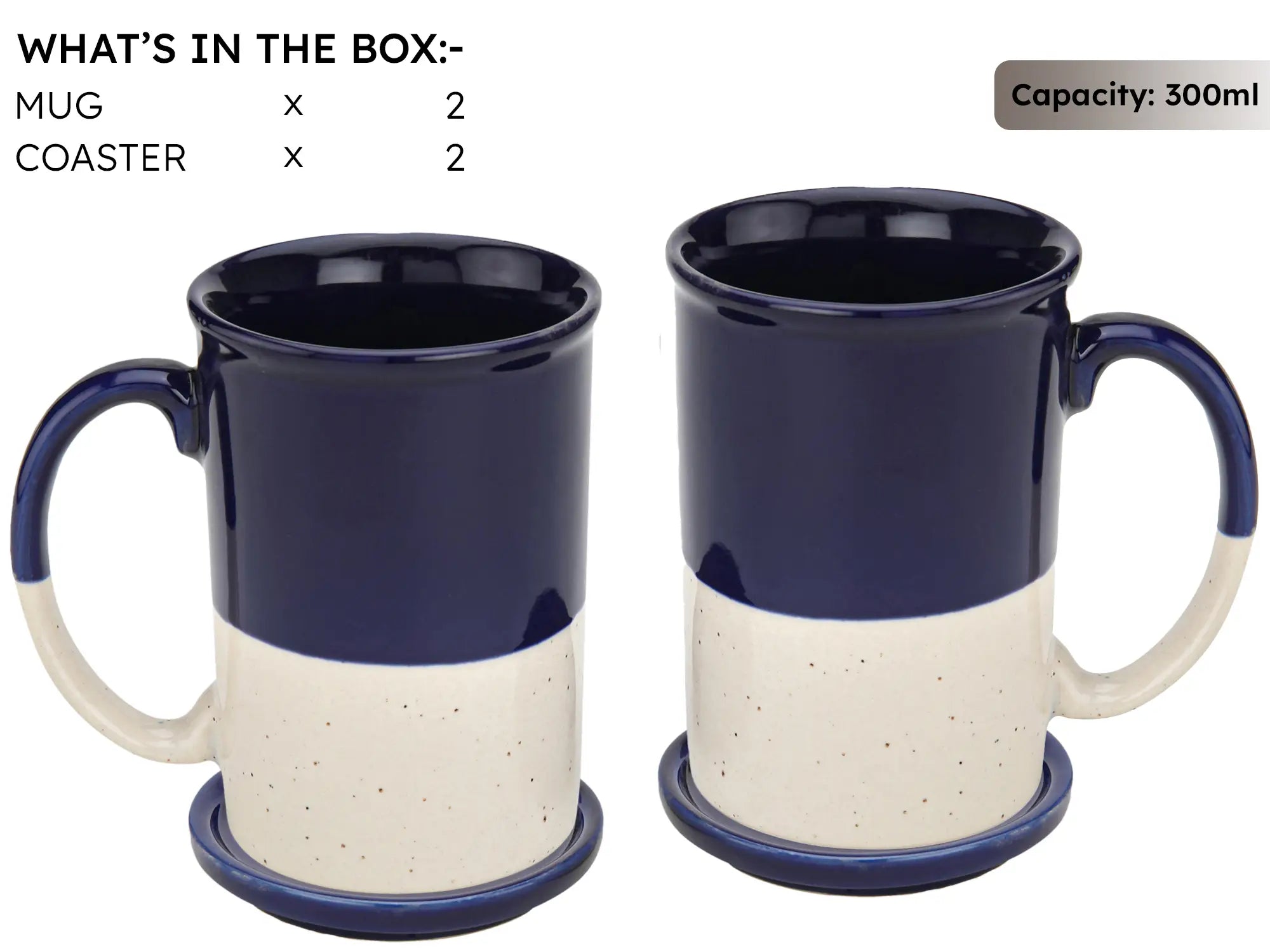 Dark Blue Ceramic Mug with Coaster Hand-Glazed 300ml Tea & Coffee Cup Set of 2 Bodhi House
