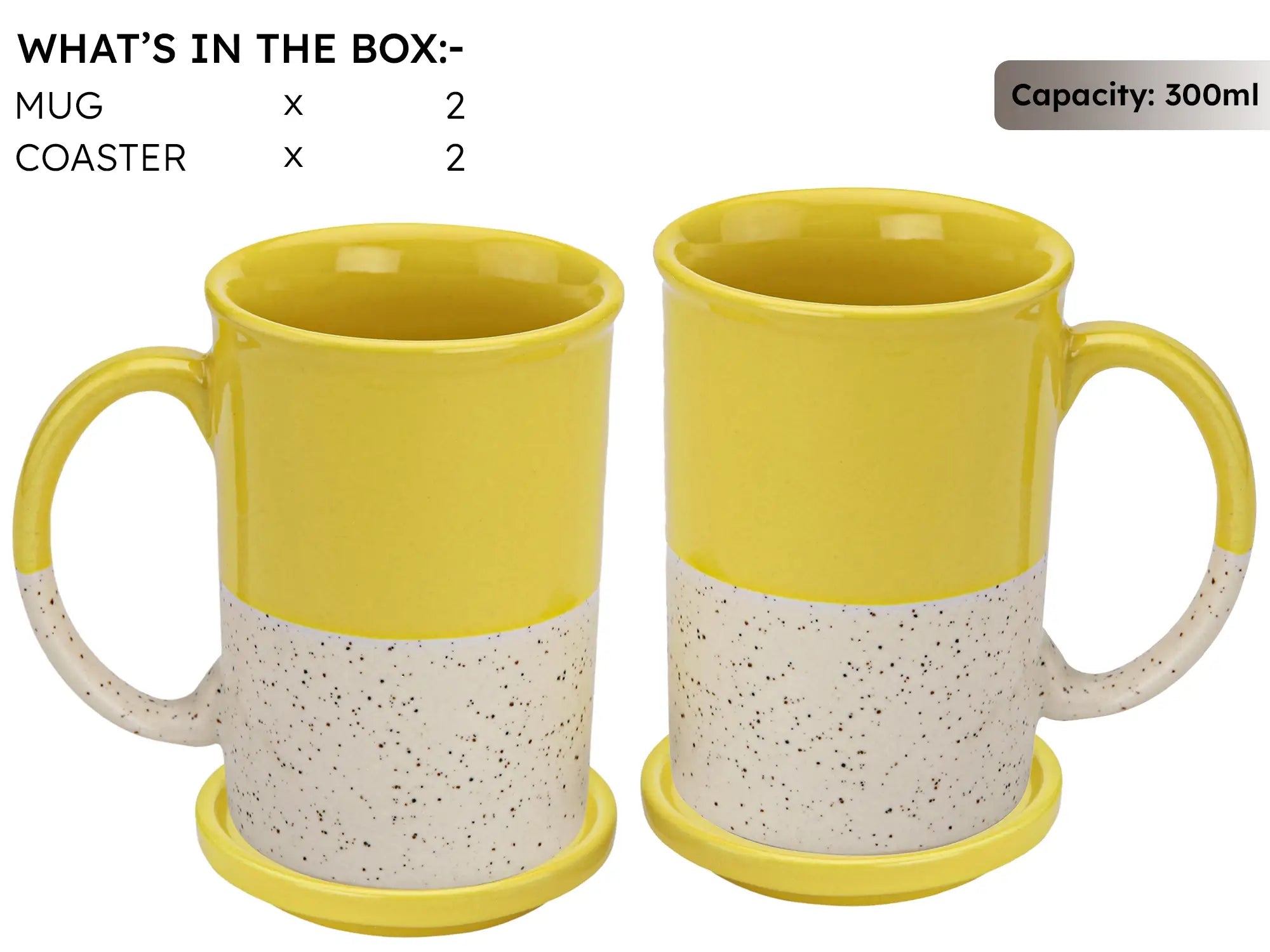 Yellow Ceramic Mug with Coaster Hand-Glazed 300ml Tea & Coffee Cup Set of 2 Bodhi House