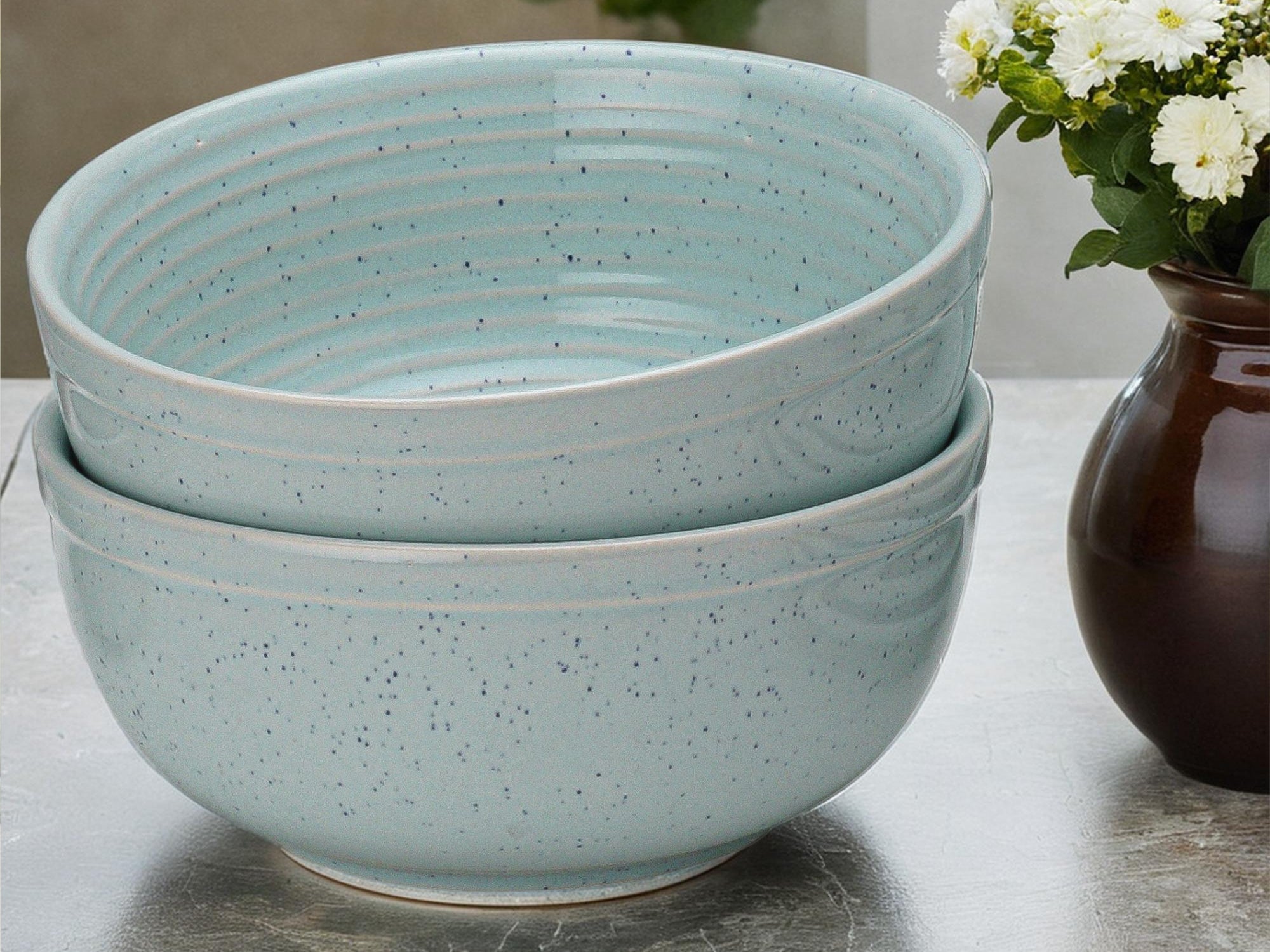 Mint Green Premium Ceramic Serving Bowls Set of 2
