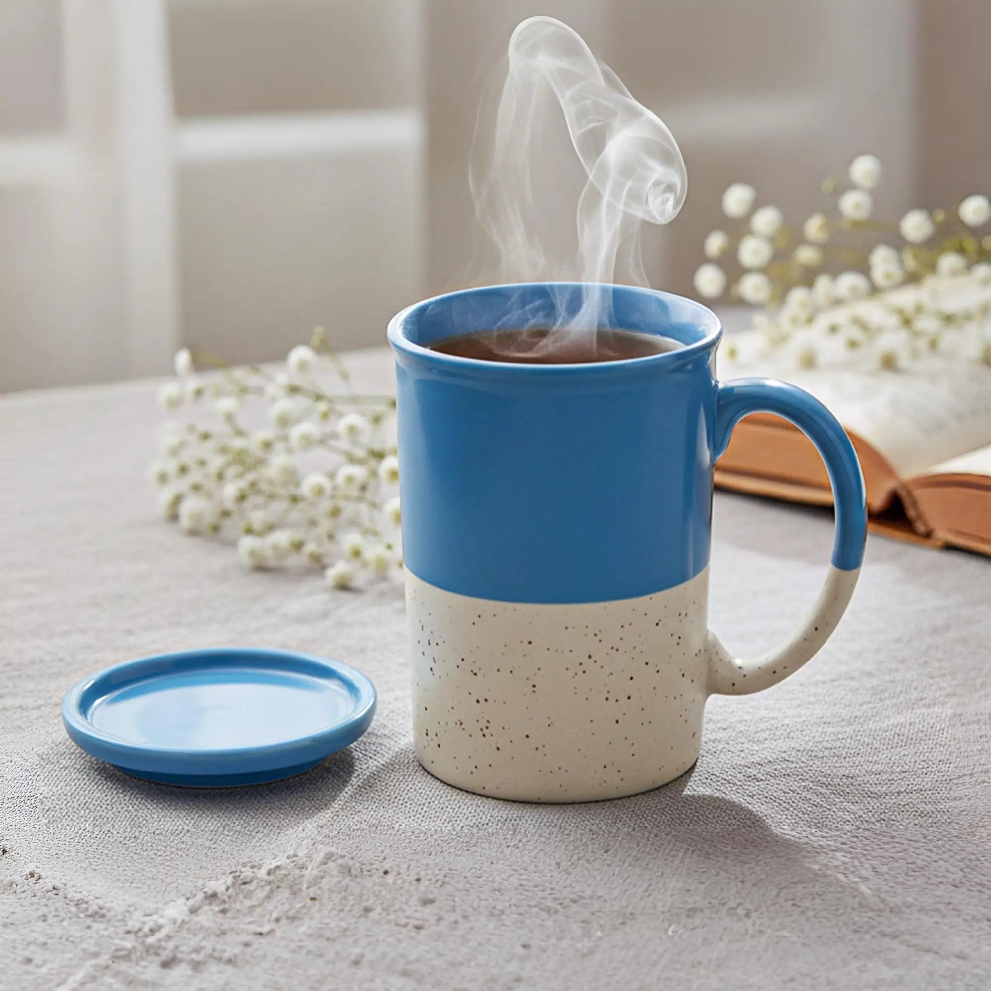 Blue Ceramic Mug with Coaster Hand-Glazed 300ml Tea & Coffee Cup Set of 1 Bodhi House