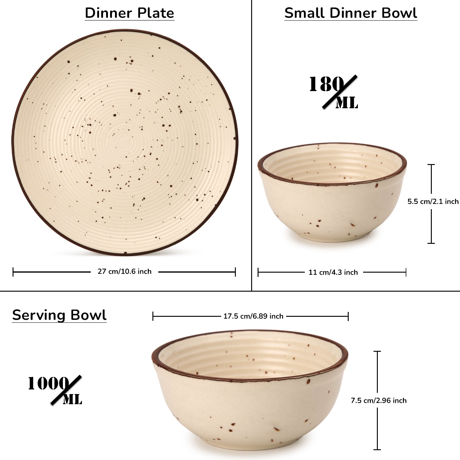 Frost Ceramic Dinner Set of 10 Pieces with Serving Bowl - 4 Dinner Plates,4 Bowl and 2 Serving Bowl