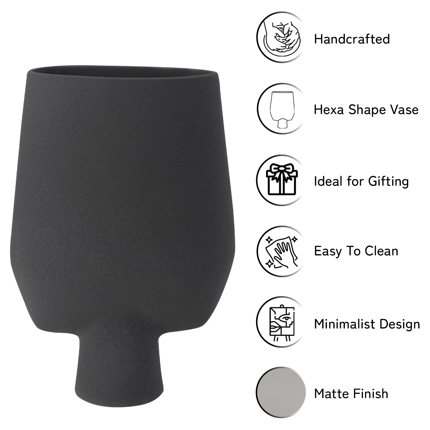 Decorative Flower Vase for Living Room - Charcoal Black Bodhi House