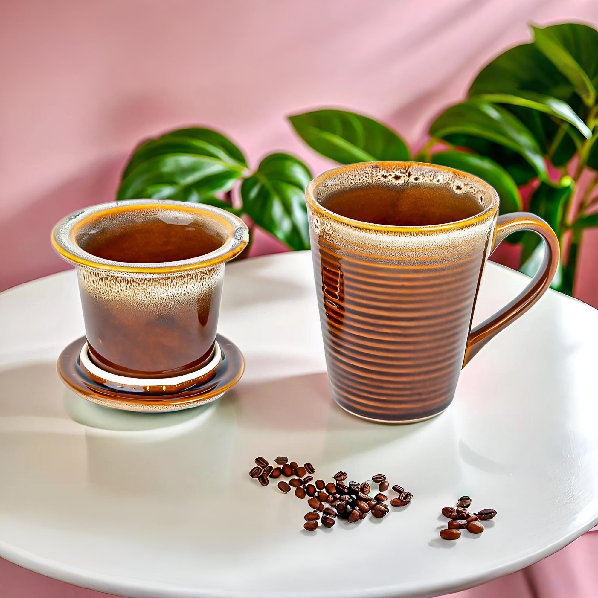 Peanut Brown Infuser Mug With Lid Set of 2 Bodhi House