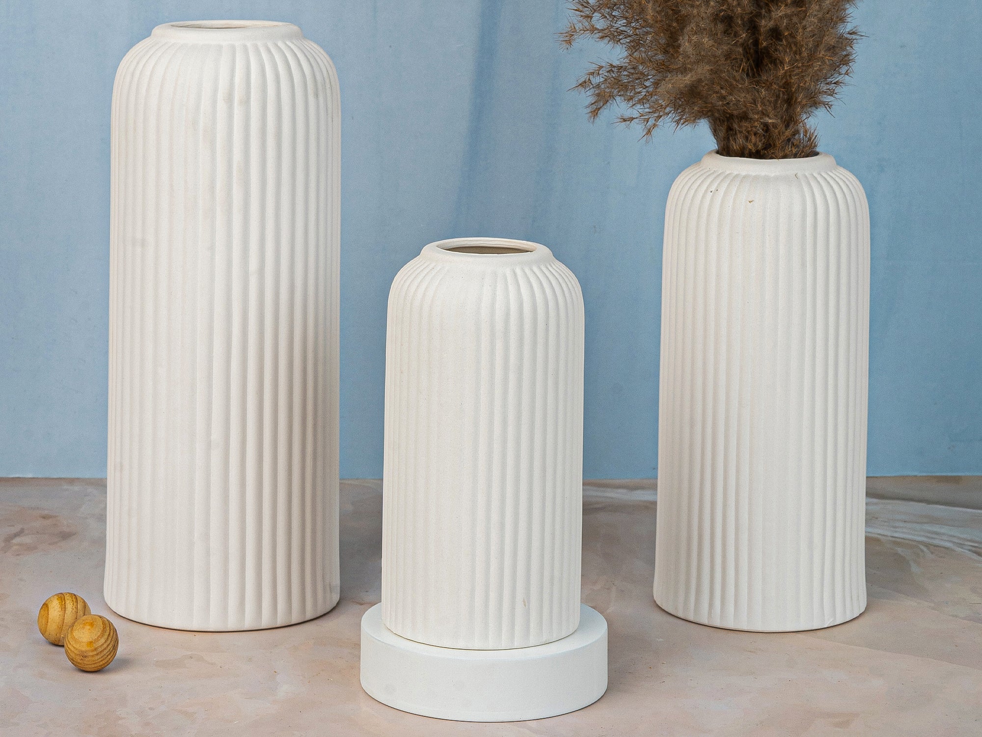 Premium Ceramic Pipe Vase Set of 3 (White)
