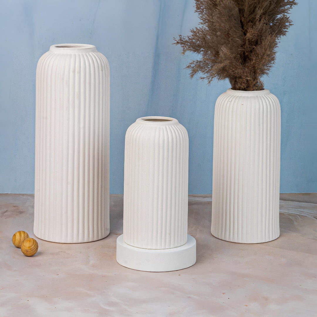 Premium Ceramic Pipe Vase Set of 3 (White)