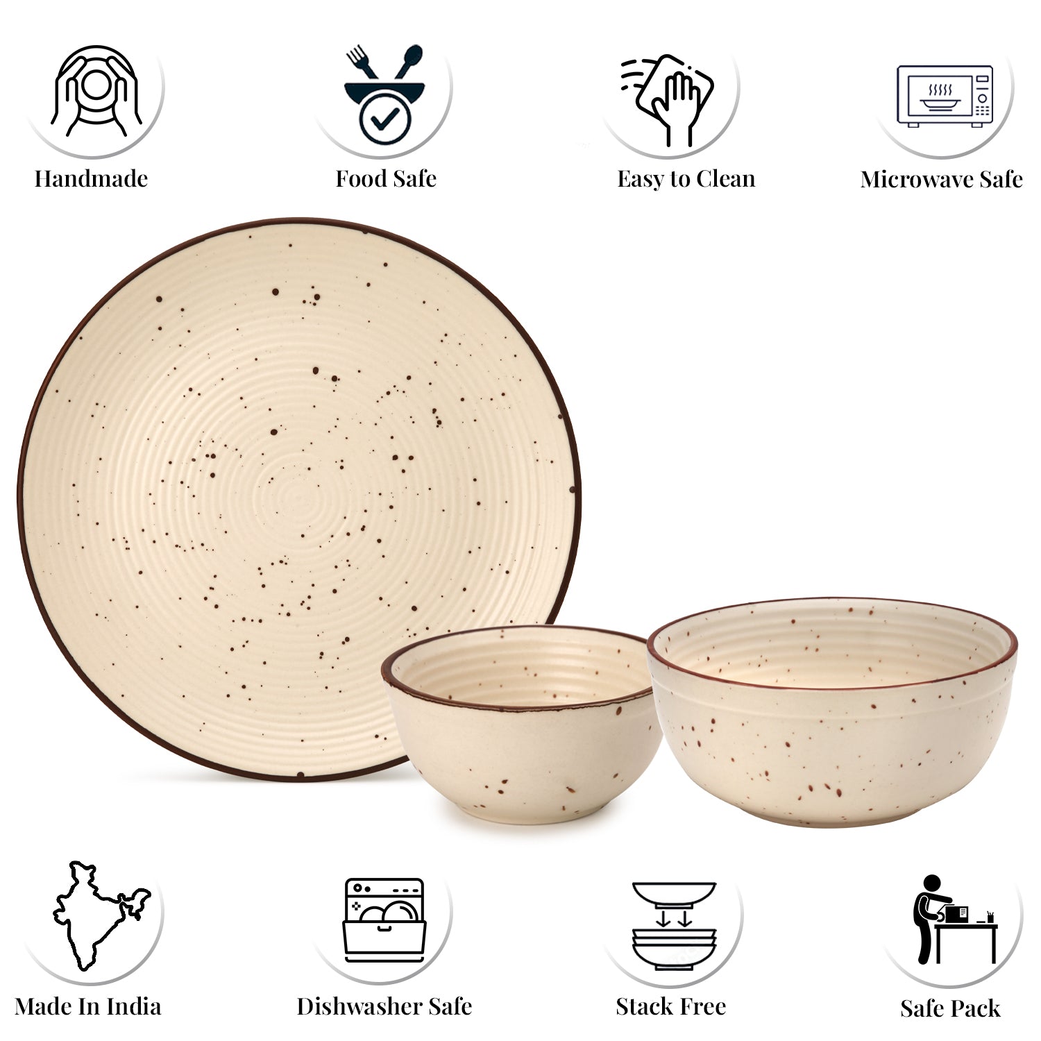 Frost Ceramic Dinner Set of 10 Pieces with Serving Bowl - 4 Dinner Plates,4 Bowl and 2 Serving Bowl