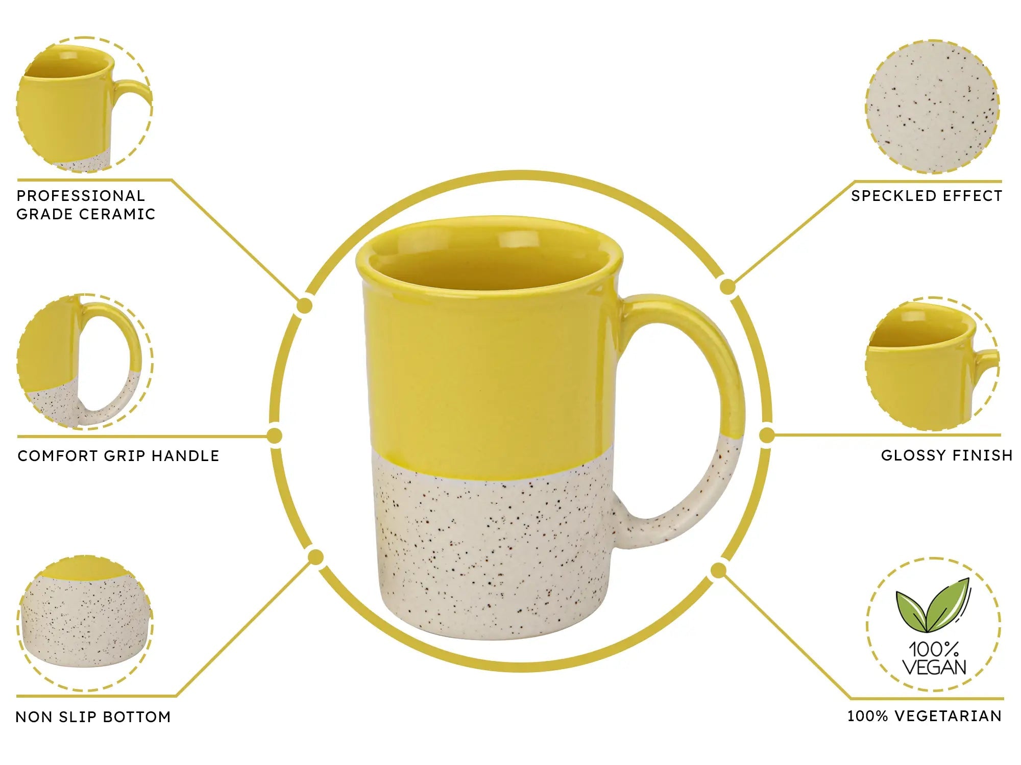 Yellow Ceramic Mug with Coaster Hand-Glazed 300ml Tea & Coffee Cup Set of 1 Bodhi House