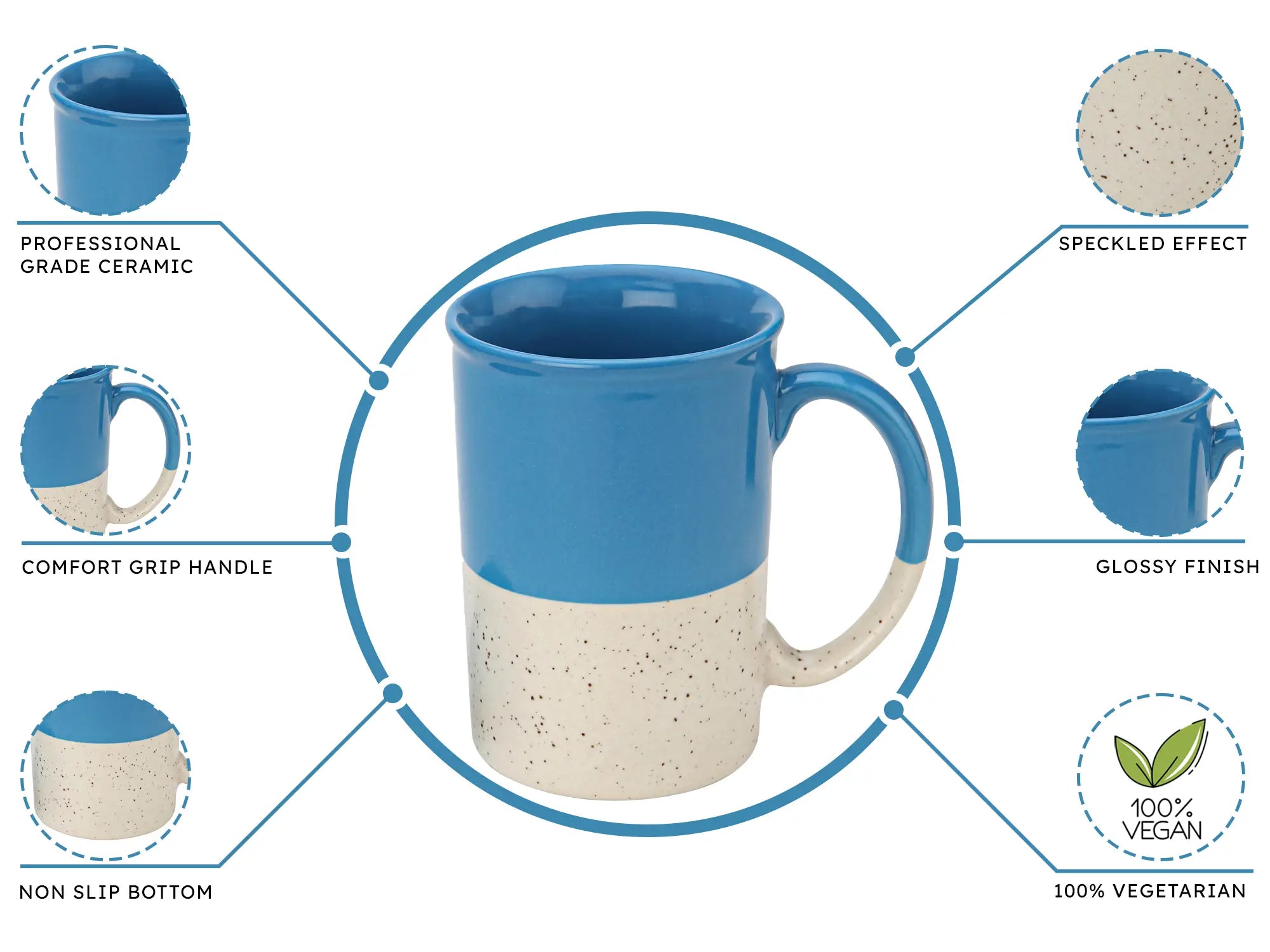 Blue Ceramic Mug with Coaster Hand-Glazed 300ml Tea & Coffee Cup Set of 2 Bodhi House