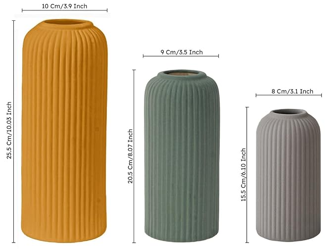 Premium Ceramic Pipe Vase Set of 3 (Multicolour)
