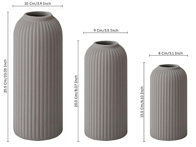Premium Ceramic Pipe Vase Set of 3 (Grey)