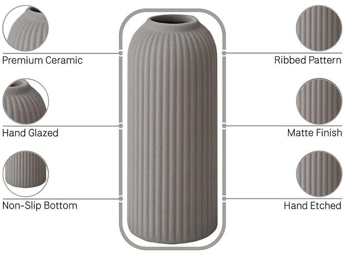 Premium Ceramic Pipe Vase Set of 3 (Grey)