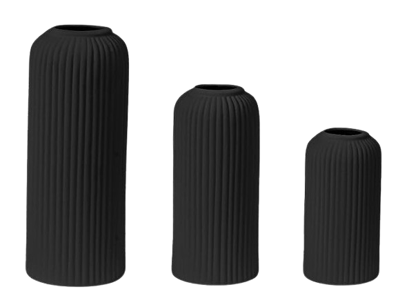 Premium Ceramic Pipe Vase Set of 3 (Black)