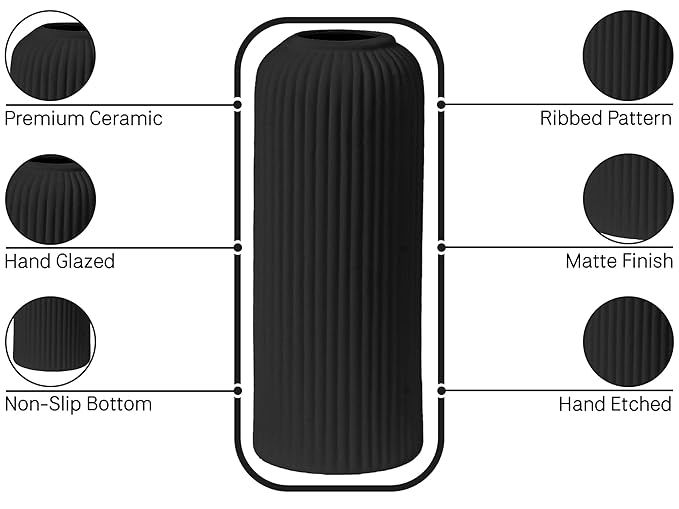 Premium Ceramic Pipe Vase Set of 3 (Black)