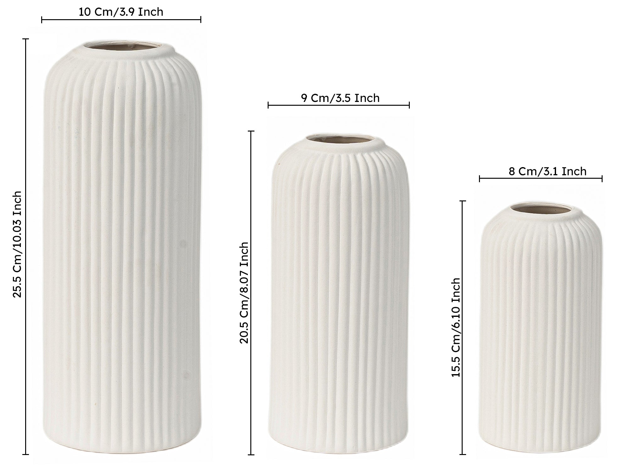 Premium Ceramic Pipe Vase Set of 3 (White)