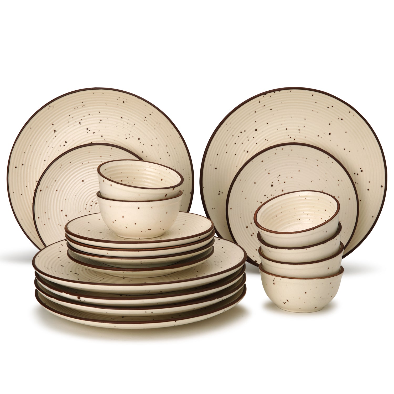 Frost Ceramic Dinner Set of 18 Pieces - 6 Dinner Plates, 6 Small Plates, 6 Bowl/Katori