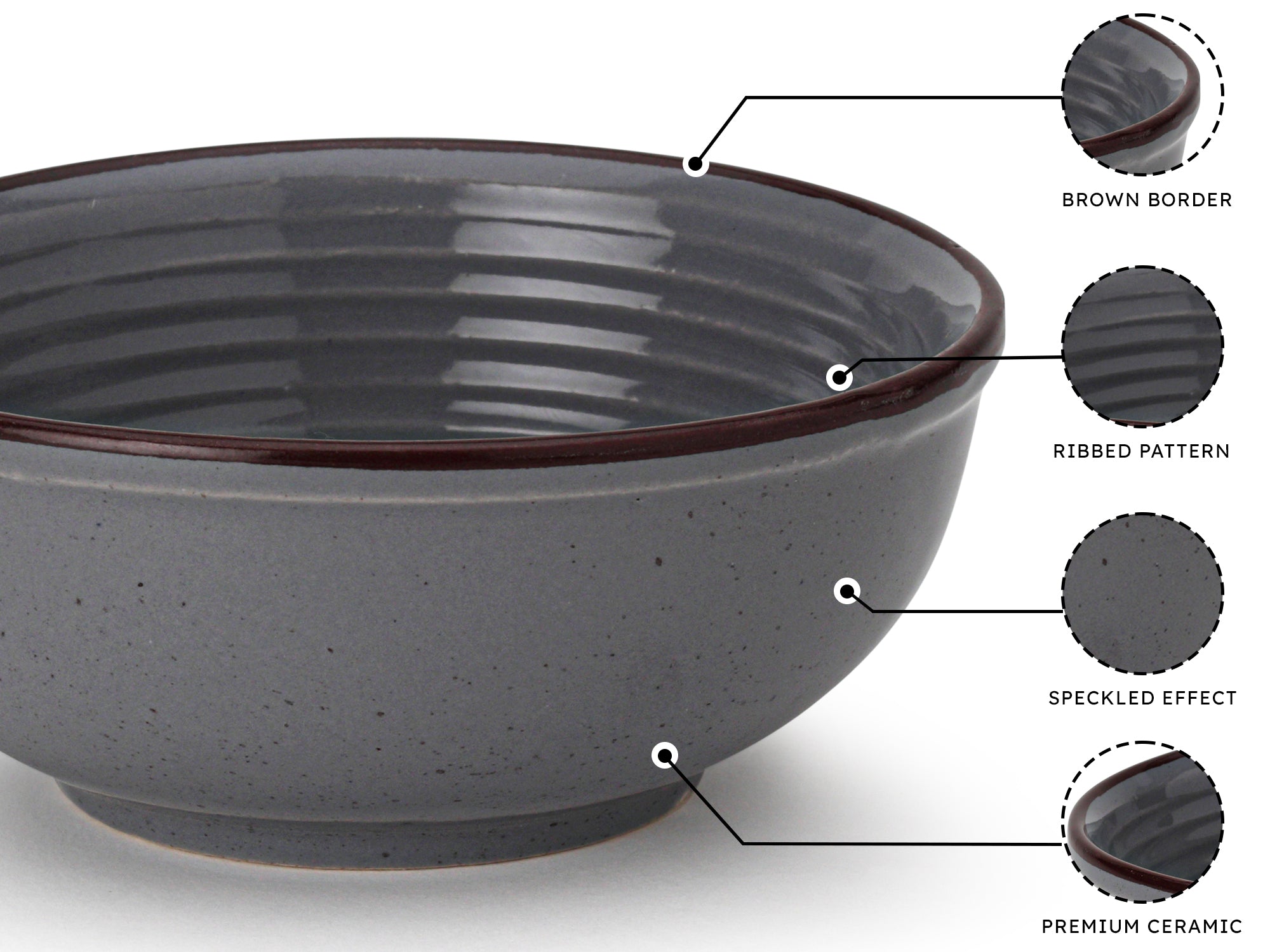 Grey Premium Ceramic Serving Bowls Set of 2