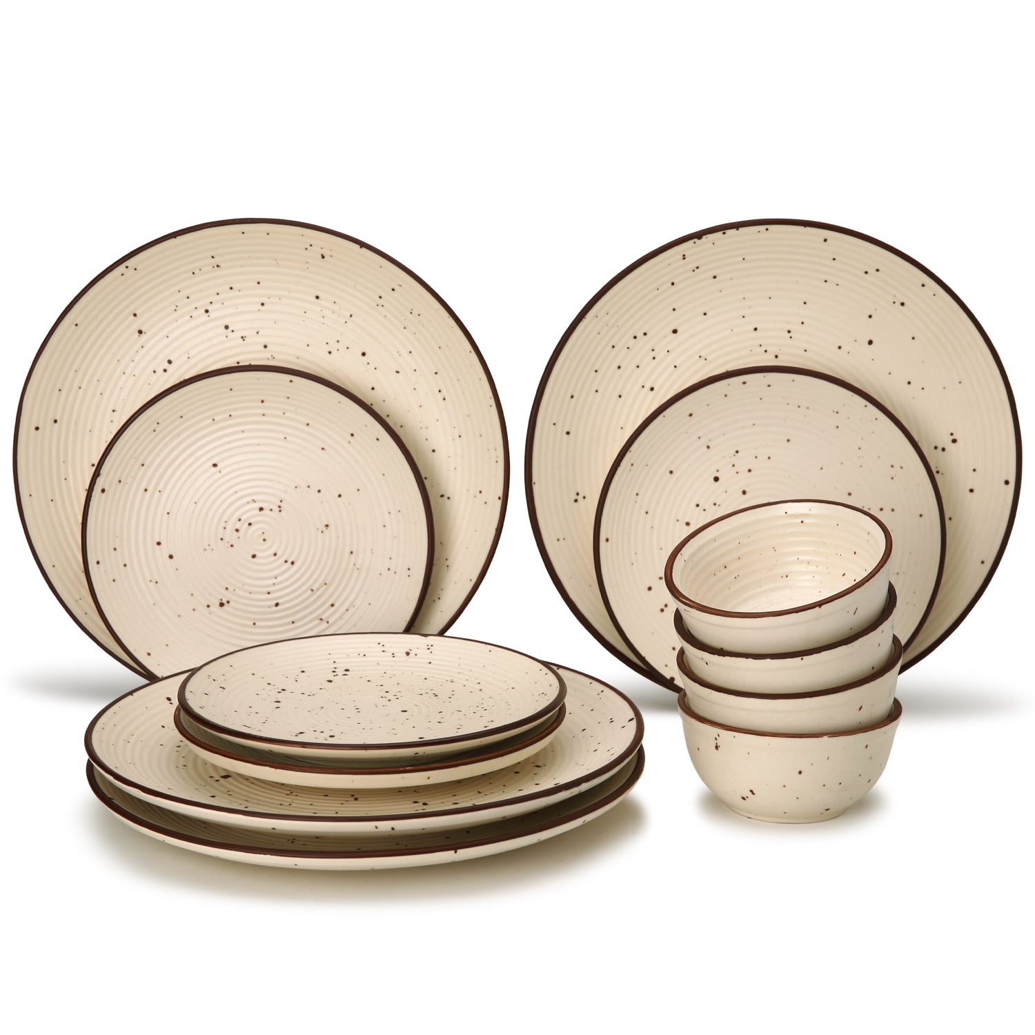 Frost Ceramic Dinner Set of 12 Pieces - 4 Dinner Plates, 4 Small Plates, 4 Bowl/Katori