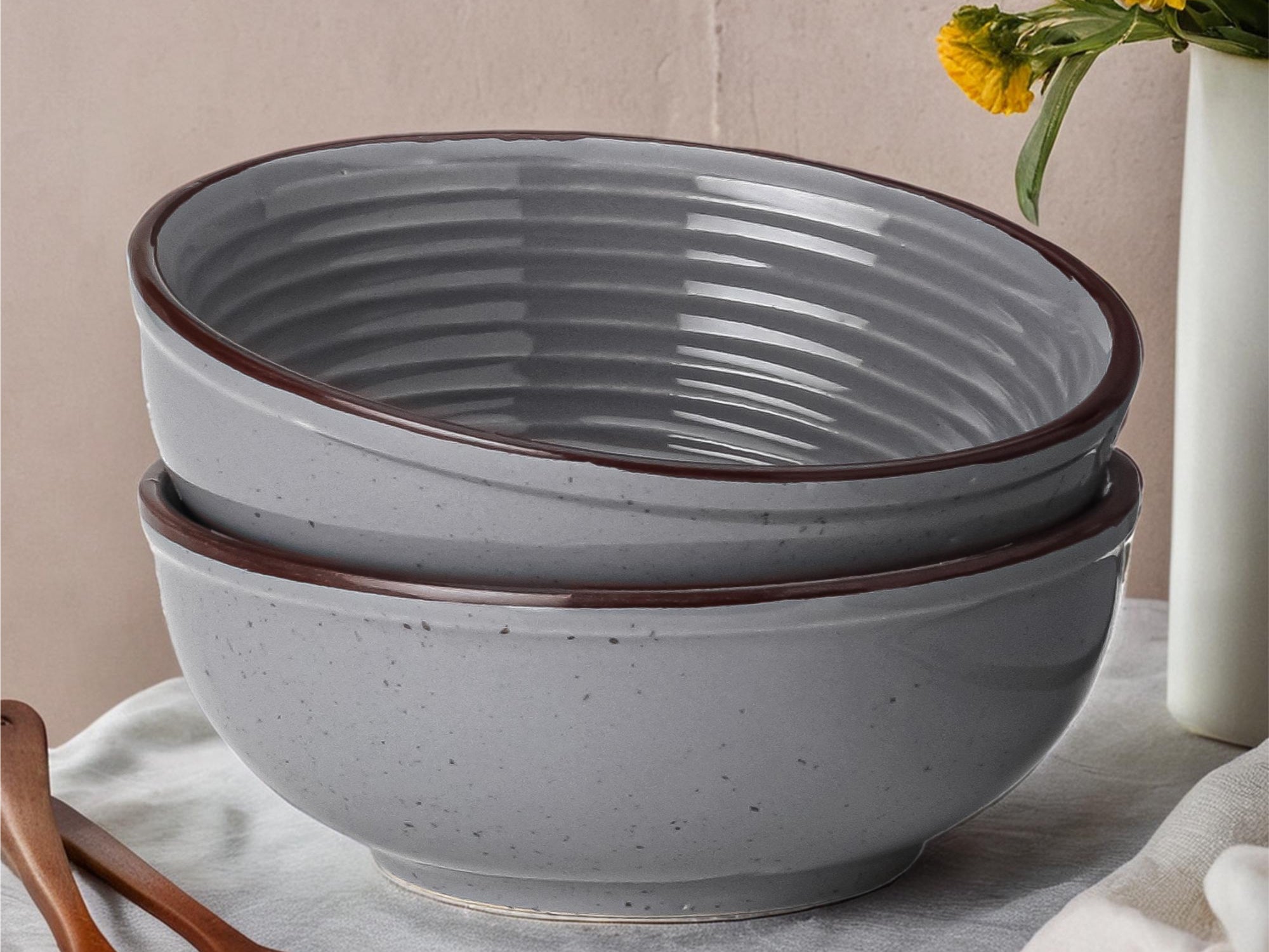 Grey Premium Ceramic Serving Bowls Set of 2
