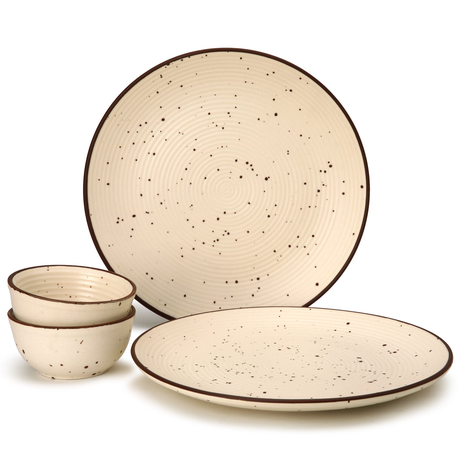 Beige Ceramic Plates & Bowls 4-Piece