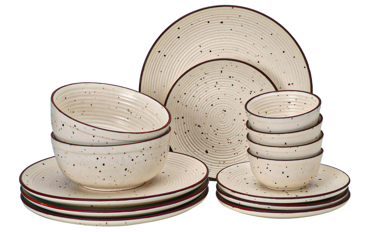 Beige Ceramic Plates & Bowls 14-Piece
