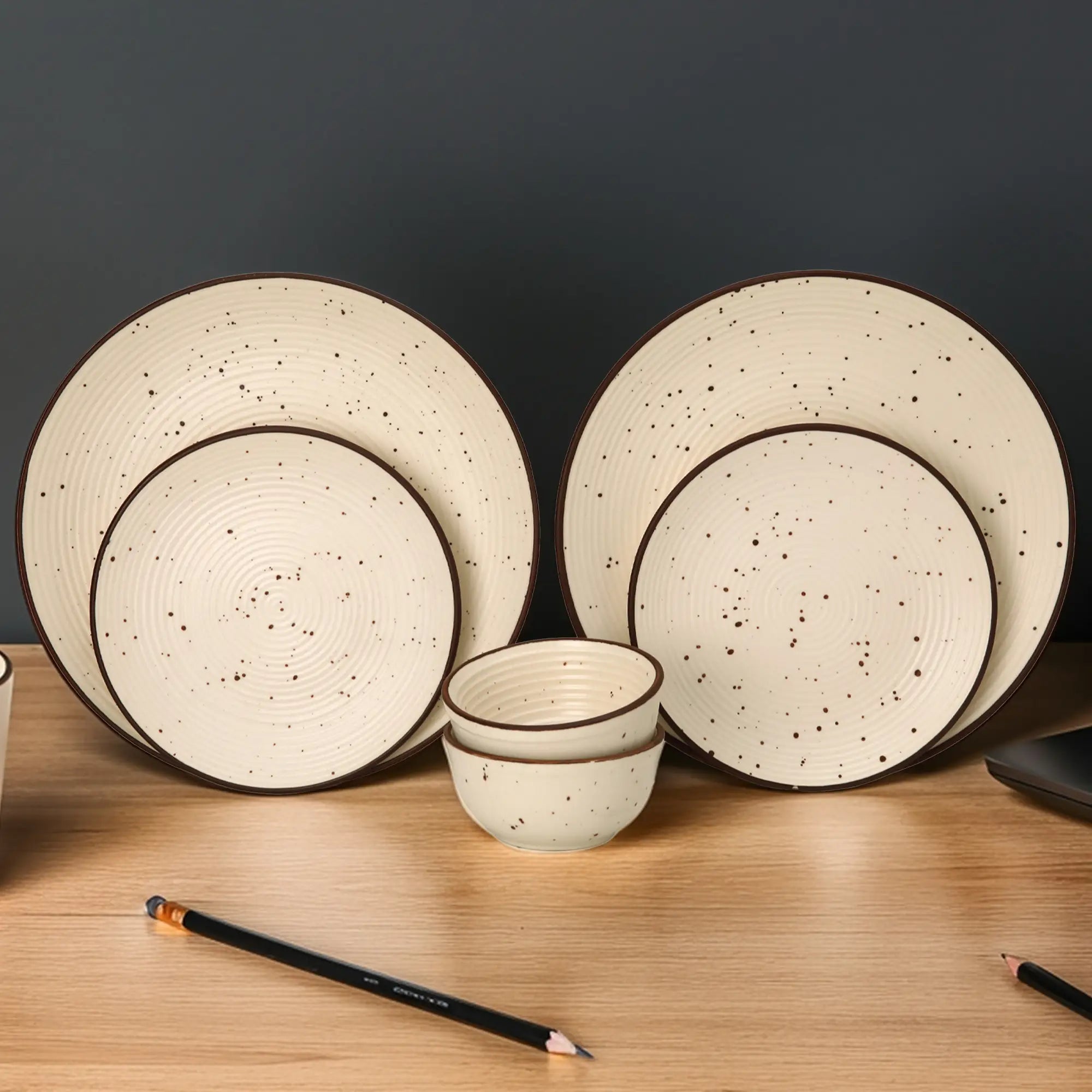 Beige Ceramic Plates & Bowls 6-Piece