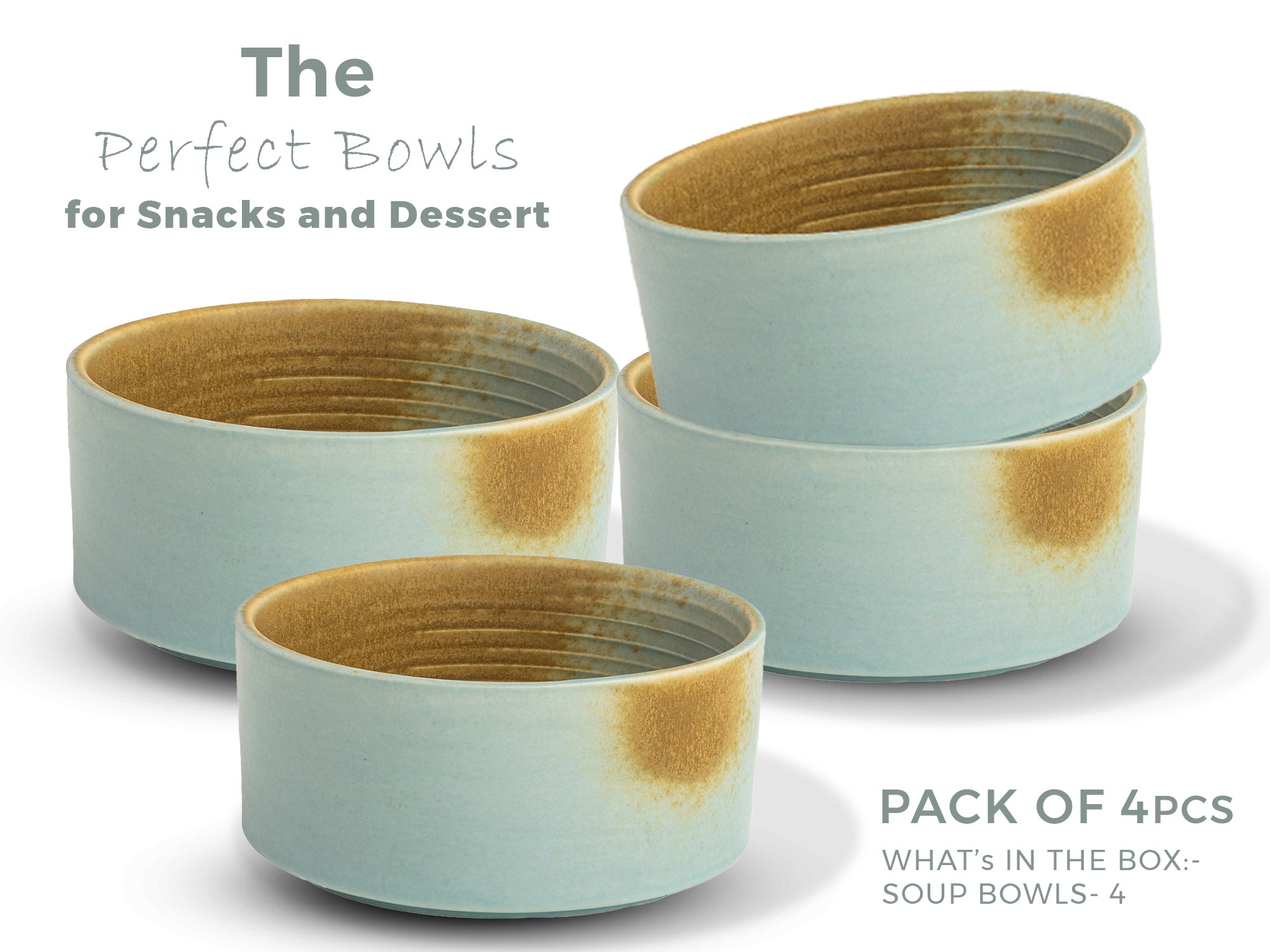 Turquoise Copper Ceramic Handmade Soup Bowl – Set of 4 Bodhi House