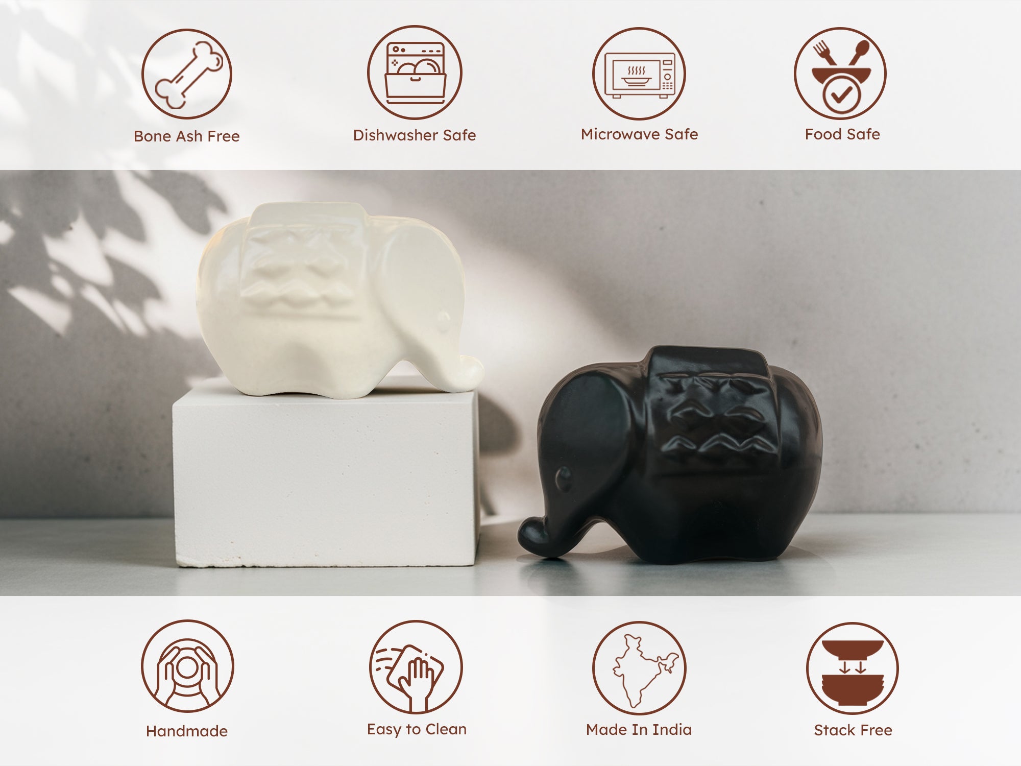 Elephant Salt & Pepper Shakers – Premium Ceramic Dining Table Set of 2 (Black & White)