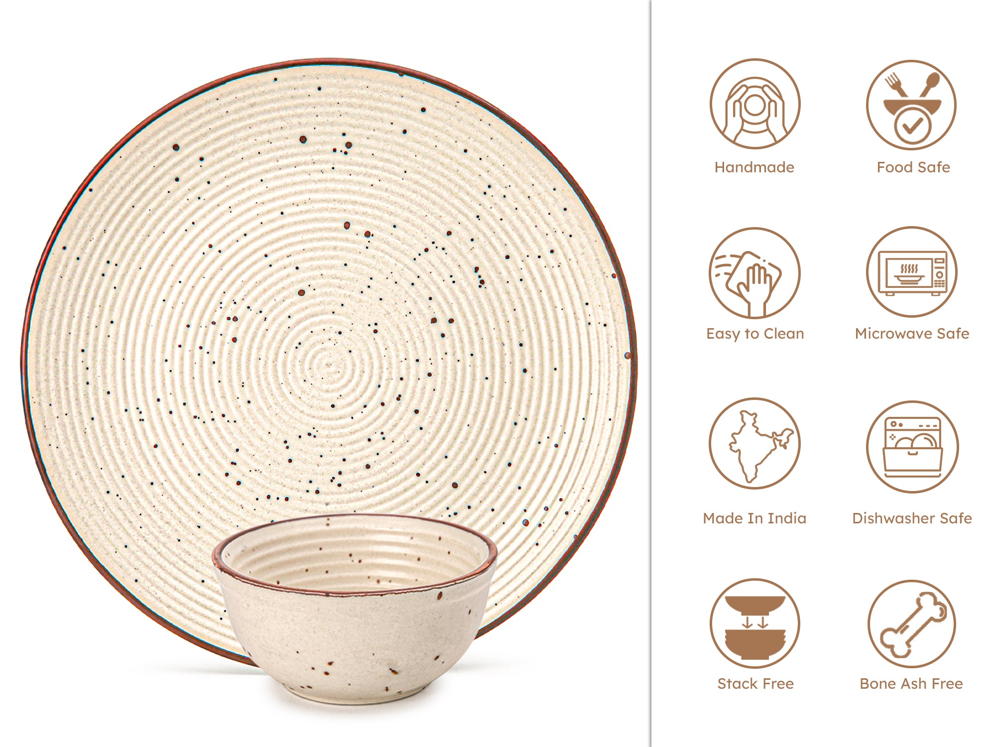 Beige Ceramic Plates & Bowls 4-Piece