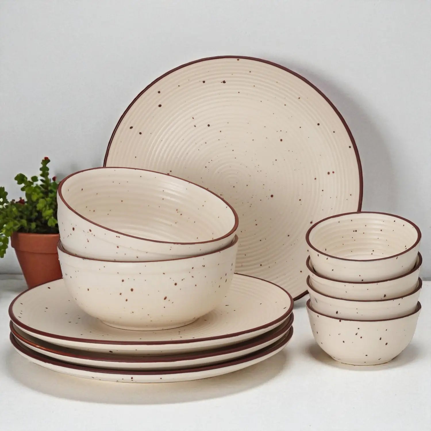 Frost Ceramic Dinner Set of 10 Pieces with Serving Bowl - 4 Dinner Plates,4 Bowl and 2 Serving Bowl