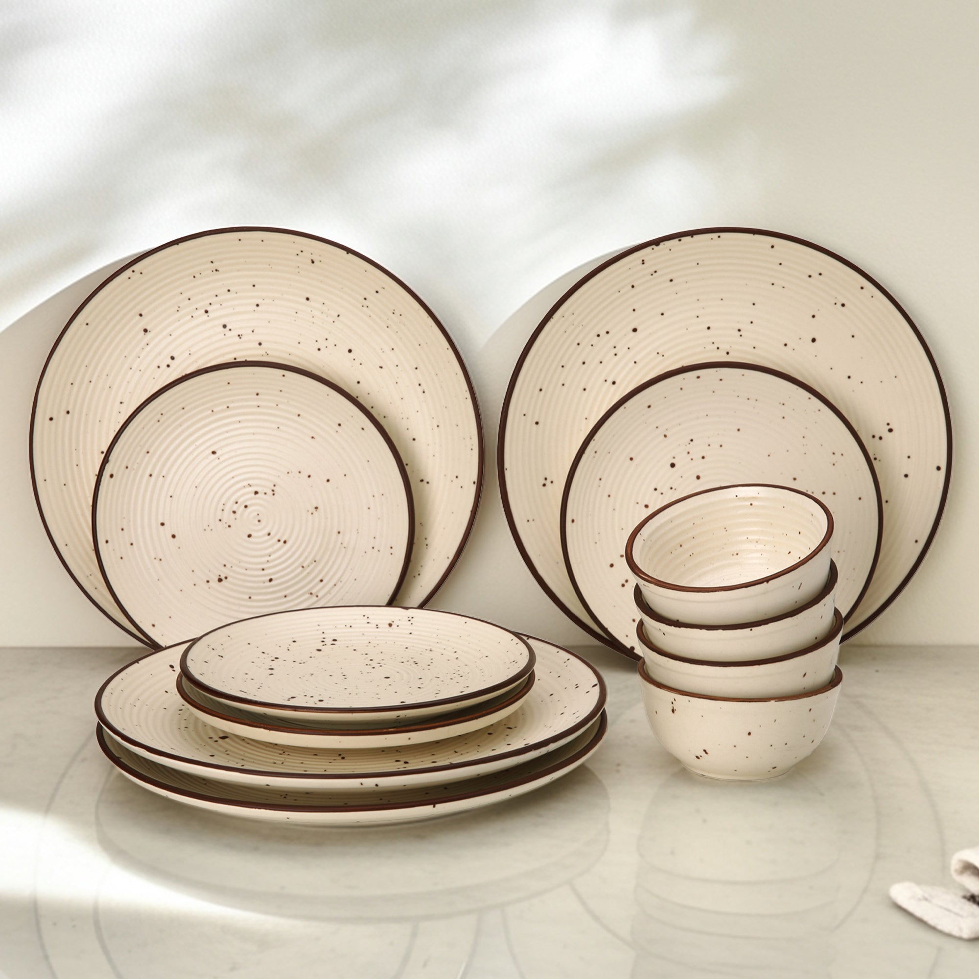 Frost Ceramic Dinner Set of 12 Pieces - 4 Dinner Plates, 4 Small Plates, 4 Bowl/Katori