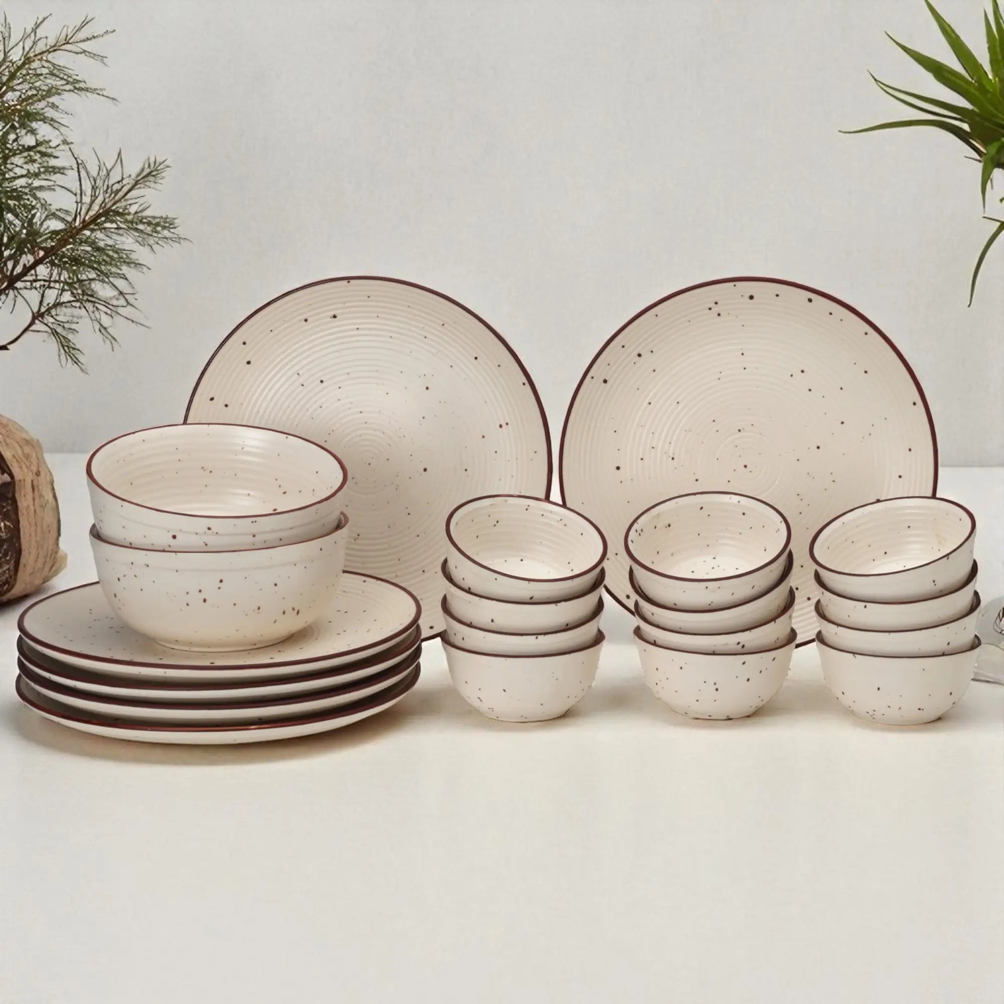 Frost Ceramic Dinner Set of 20 Pieces - 6 Dinner Plates,12 Bowl and 2 Serving Bowl