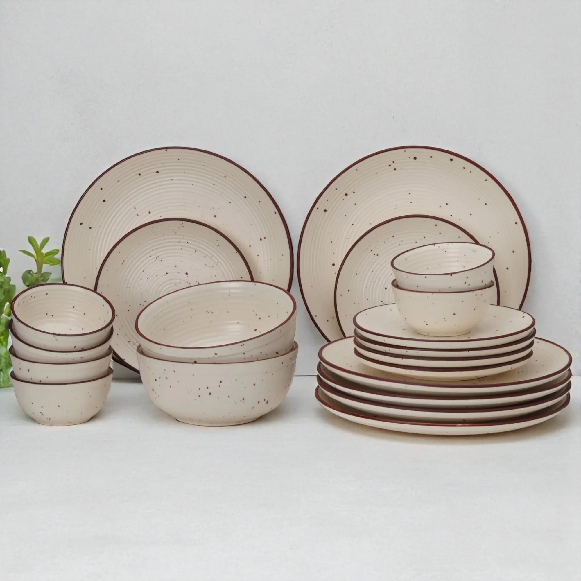 Frost Ceramic Dinner Set of 20 Pieces - 6 Dinner Plates, 6 Small Plates, 6 Bowl and 2 Serving Bowl