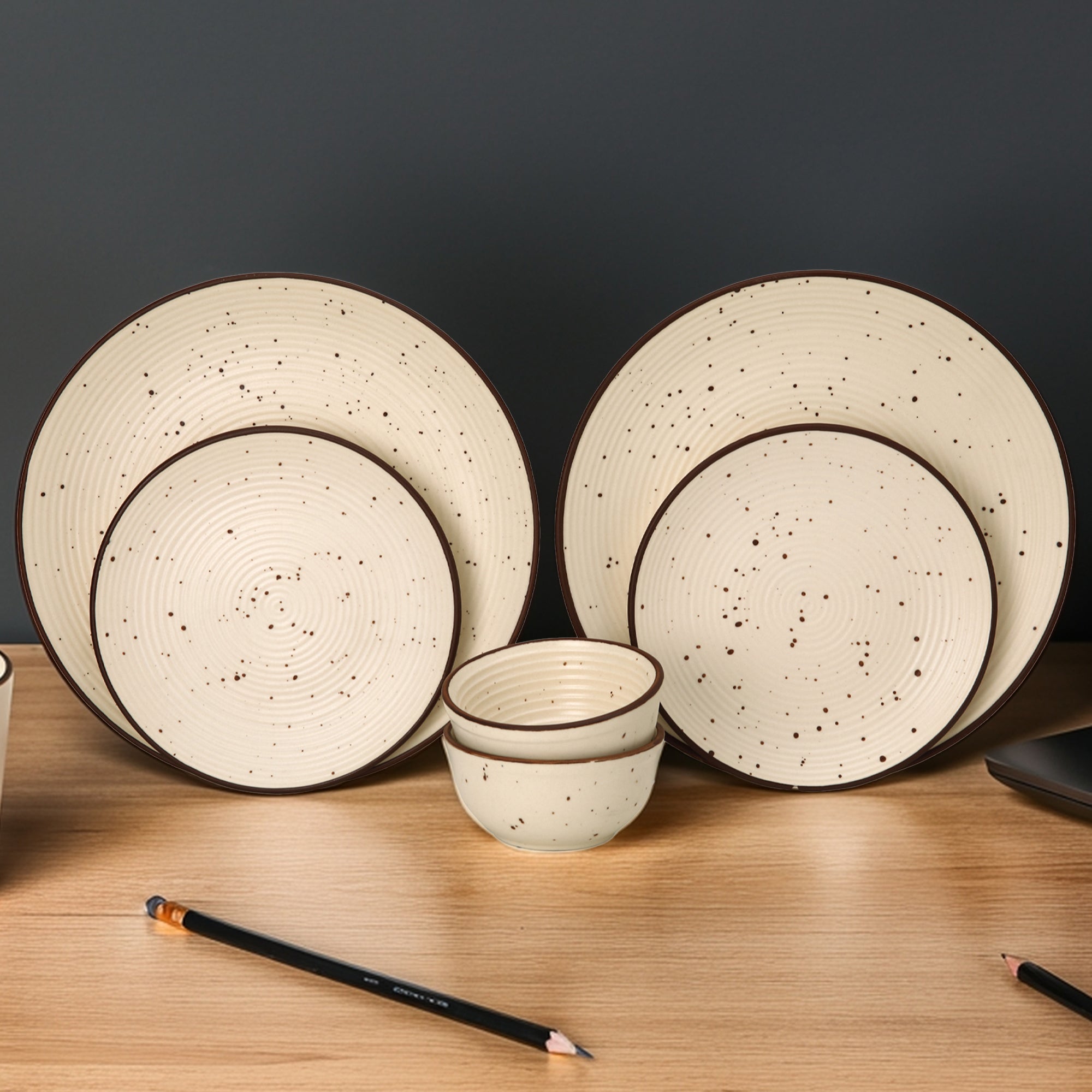 Frost Ceramic Dinner Set of 6 Pieces - 2 Dinner Plates, 2 Small Plates, 2 Bowl/Katori