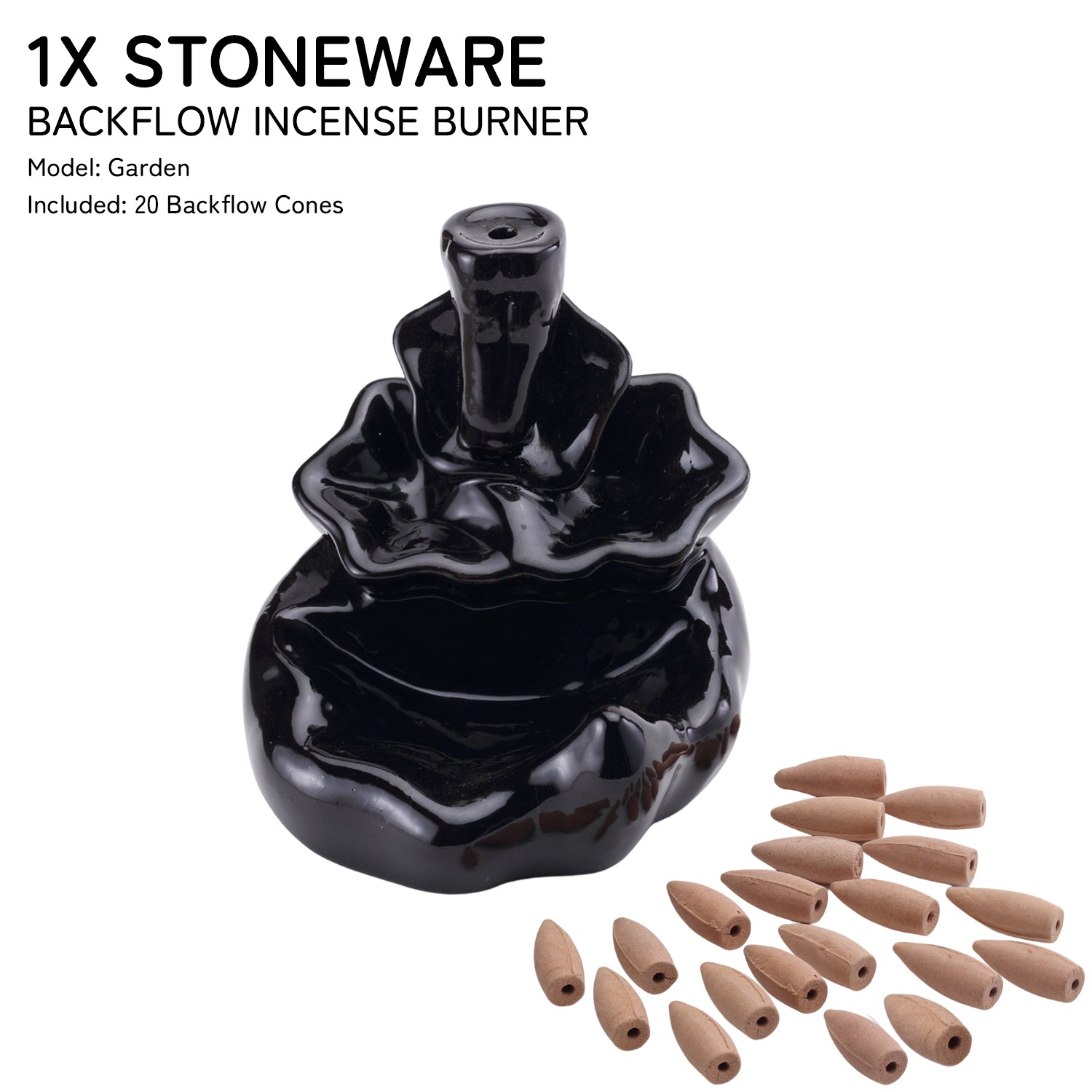 Garden Smoke Fountain Back Flow Incense Burner With 20 Incense Cones