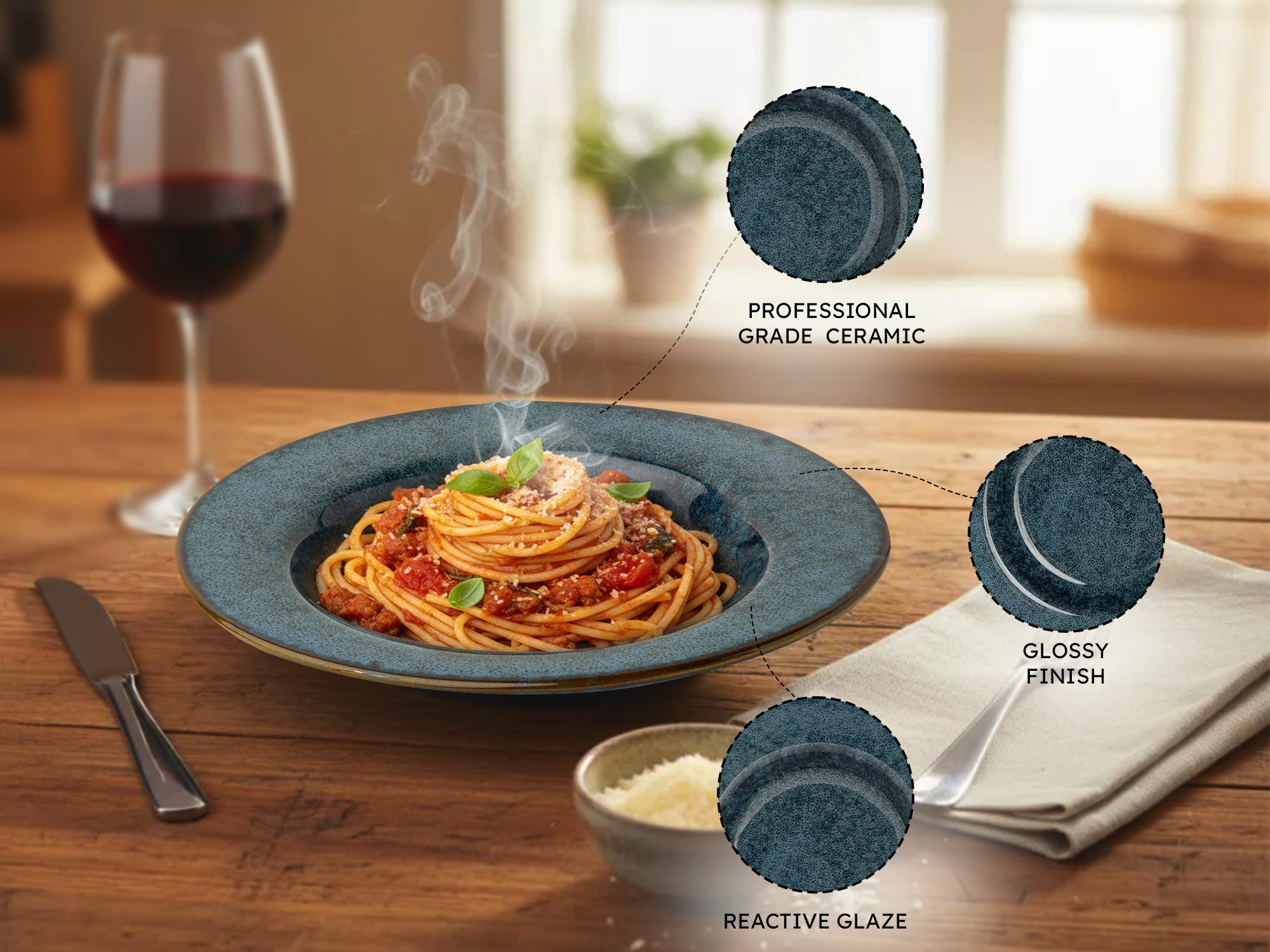 Celestle Ceramic Handmade Reactive Glaze Pasta Plates – Set of 2 Bodhi House